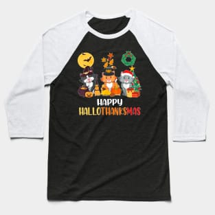 Cat Halloween Christmas Happy Hallothanksmas Hanksgiving Baseball T-Shirt